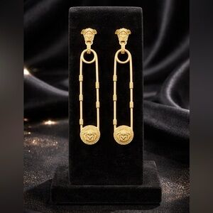 Versace Gold Medusa Drop Chain Earrings